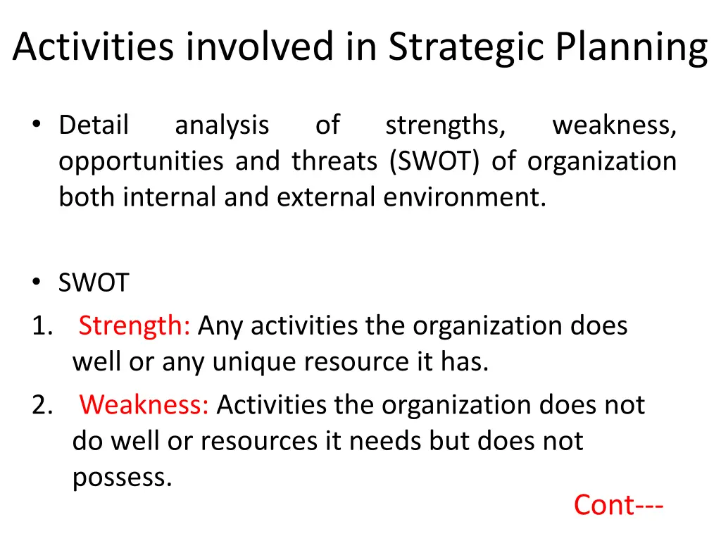 activities involved in strategic planning