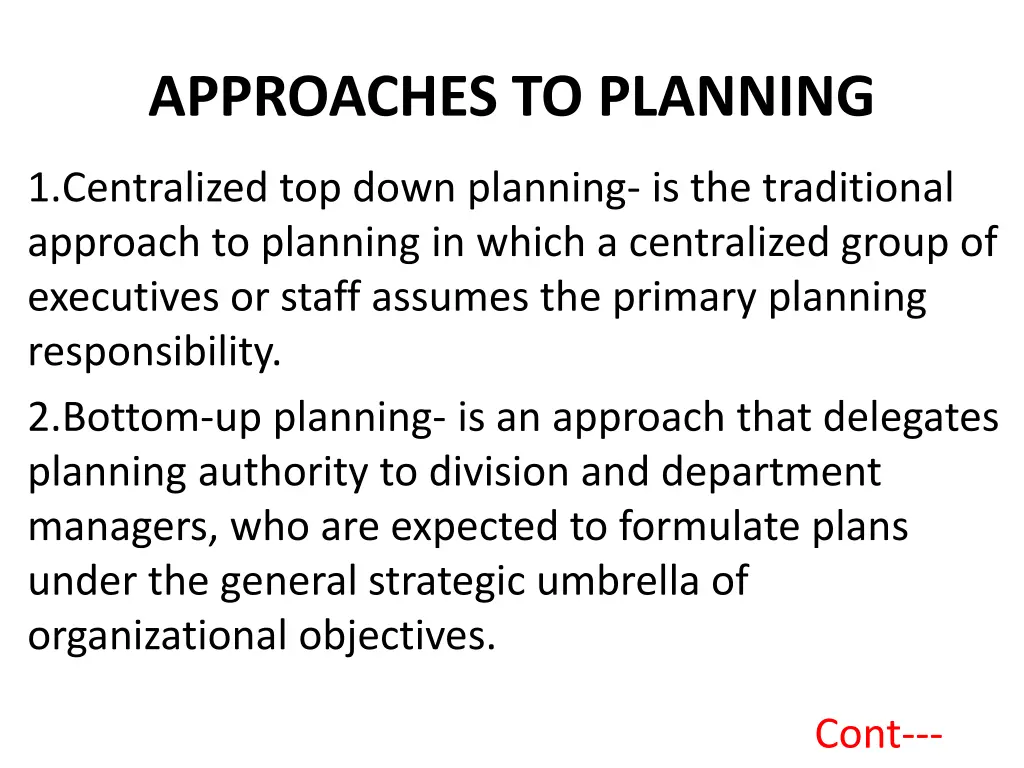 approaches to planning