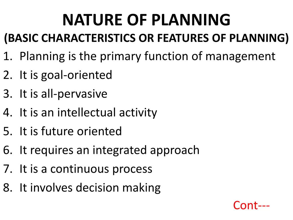 nature of planning basic characteristics