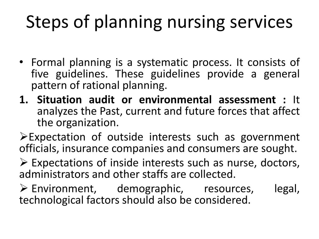 steps of planning nursing services