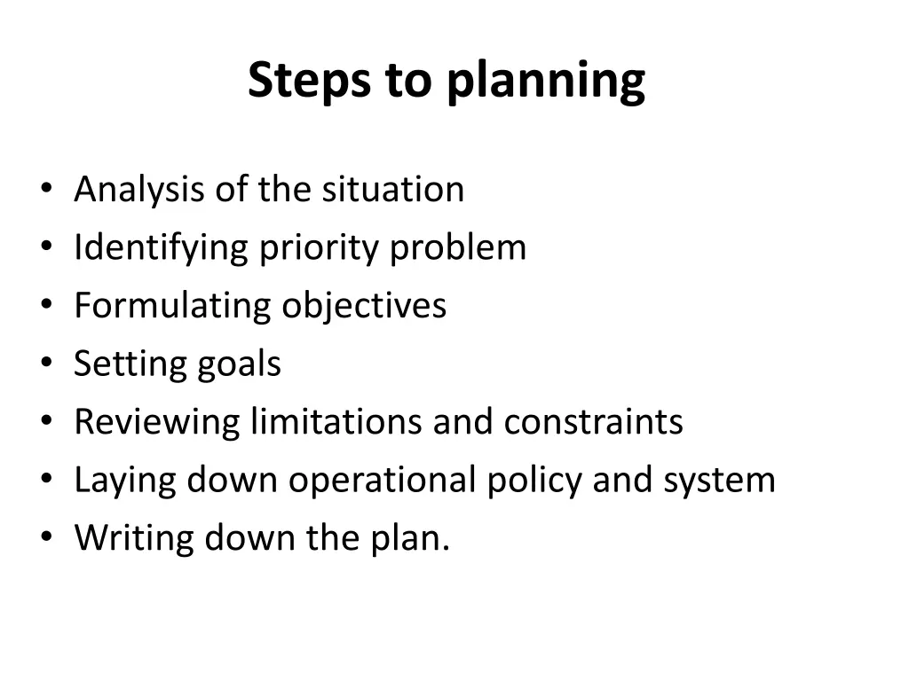 steps to planning