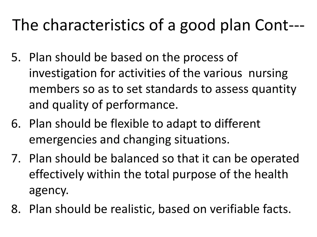 the characteristics of a good plan cont 1