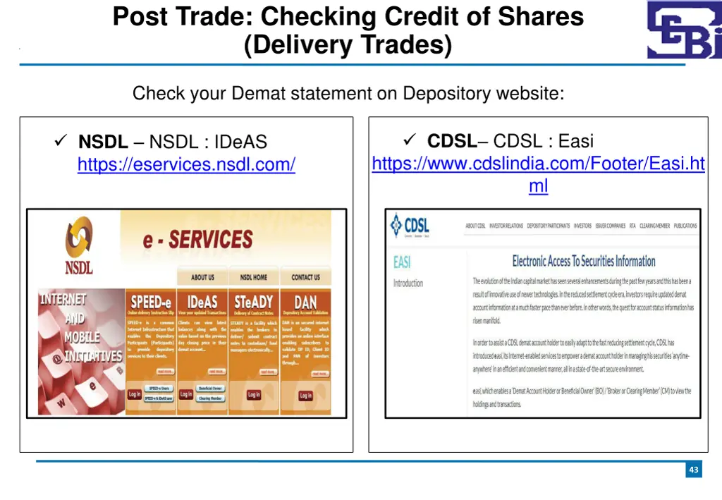 post trade checking credit of shares delivery 1