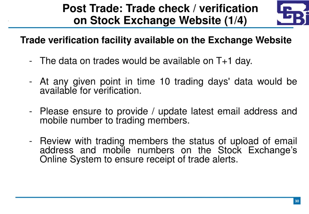 post trade trade check verification on stock