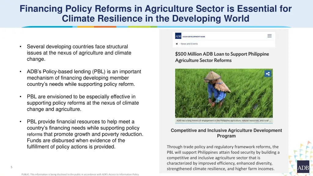 financing policy reforms in agriculture sector