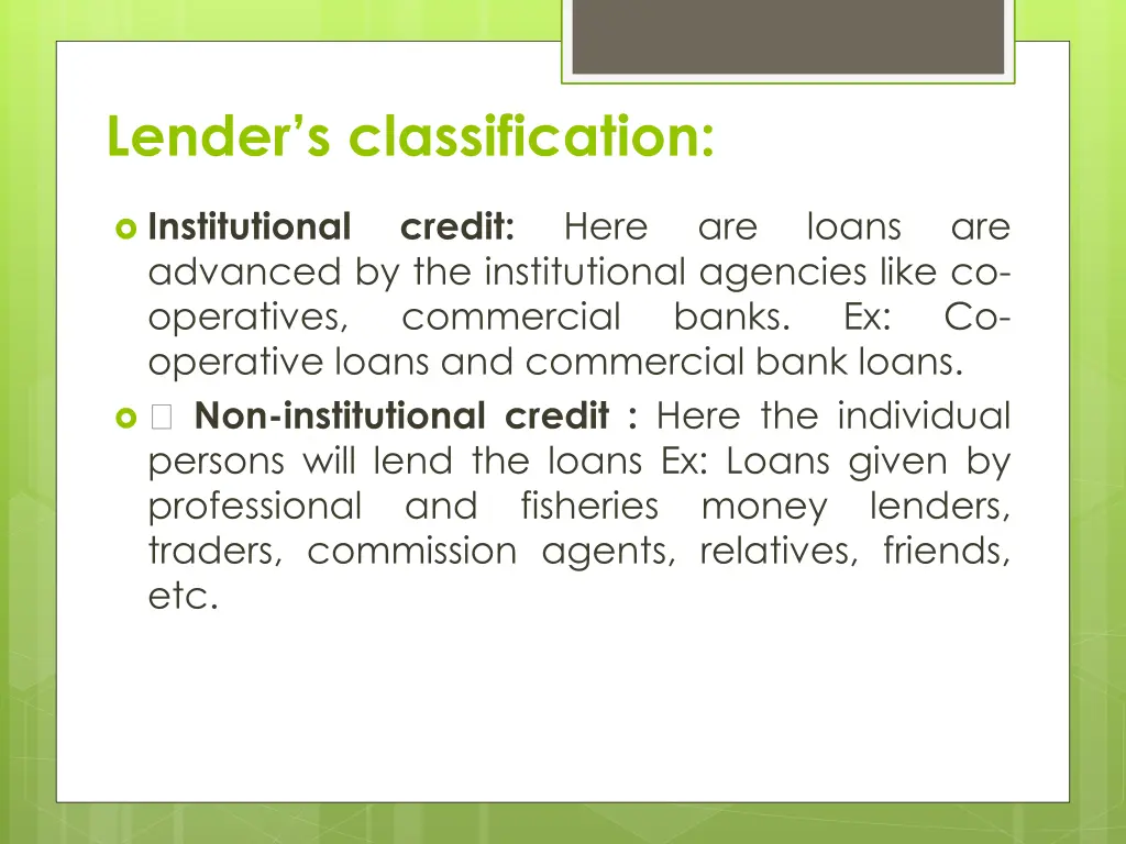 lender s classification