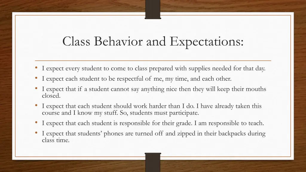 class behavior and expectations