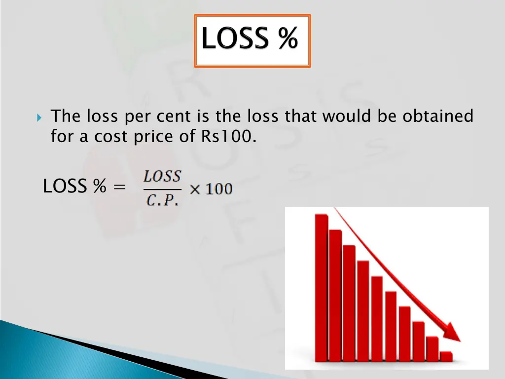 the loss per cent is the loss that would