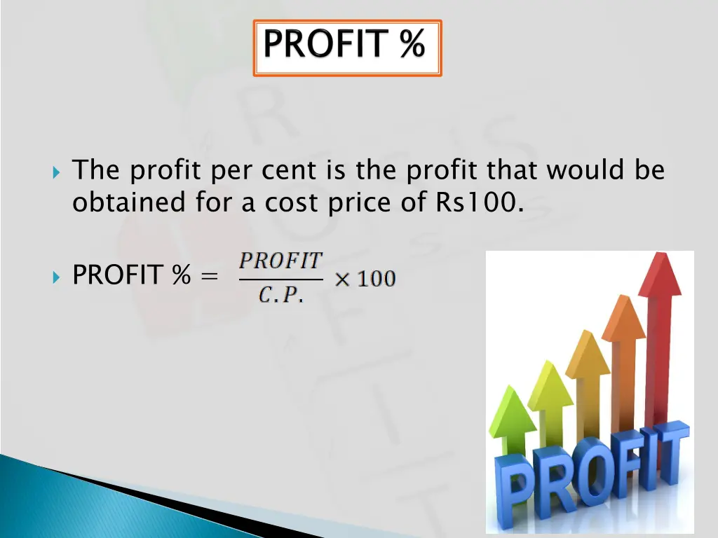 the profit per cent is the profit that would