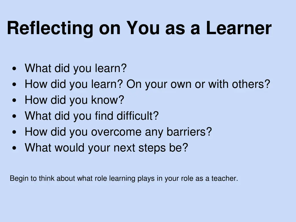 reflecting on you as a learner