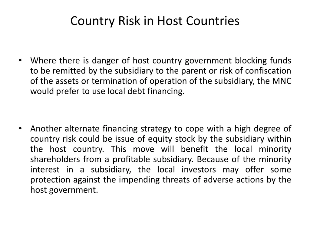 country risk in host countries