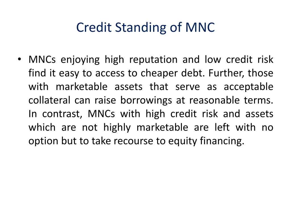 credit standing of mnc