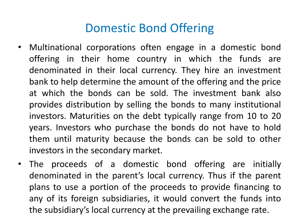 domestic bond offering