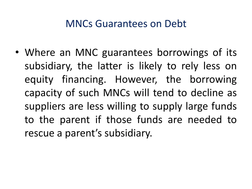 mncs guarantees on debt