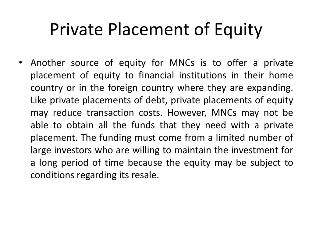 private placement of equity