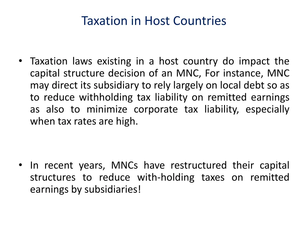 taxation in host countries