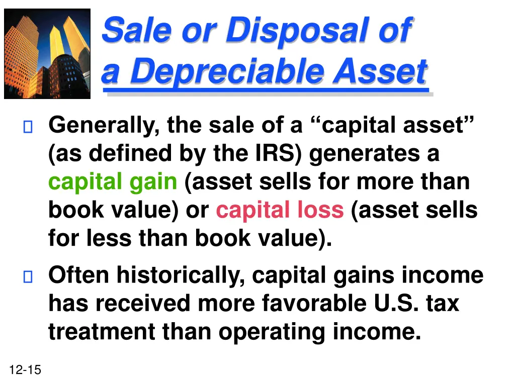 sale or disposal of a depreciable asset