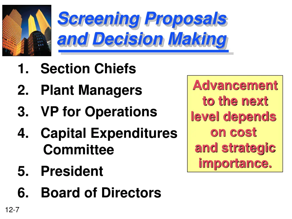 screening proposals and decision making