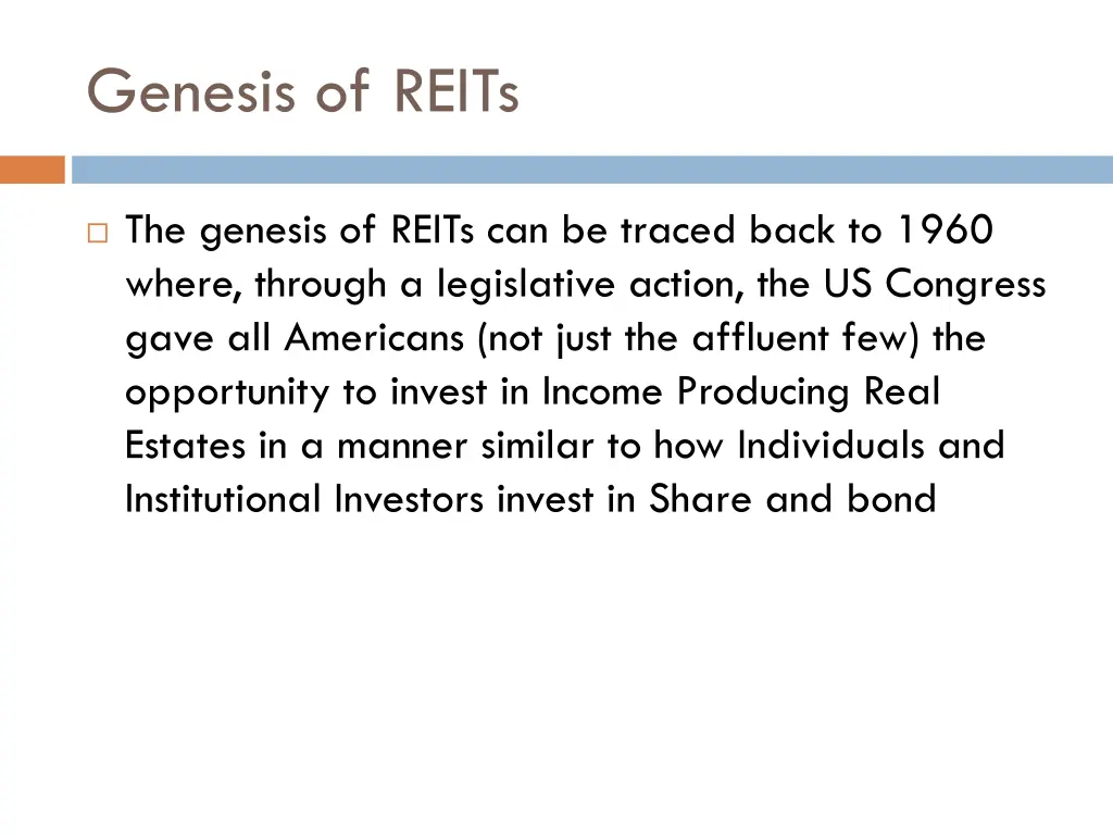 genesis of reits