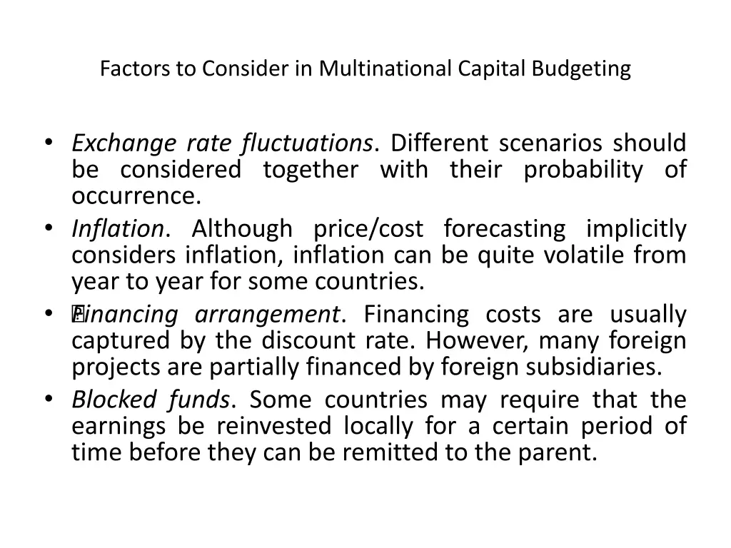 factors to consider in multinational capital