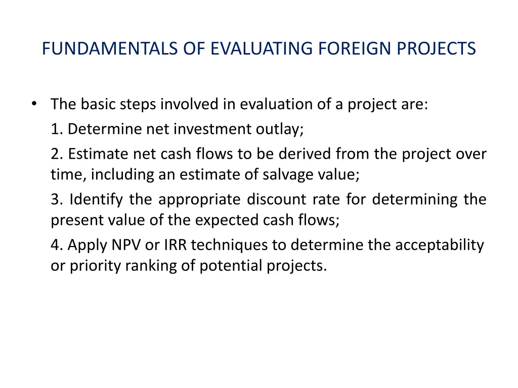 fundamentals of evaluating foreign projects 1