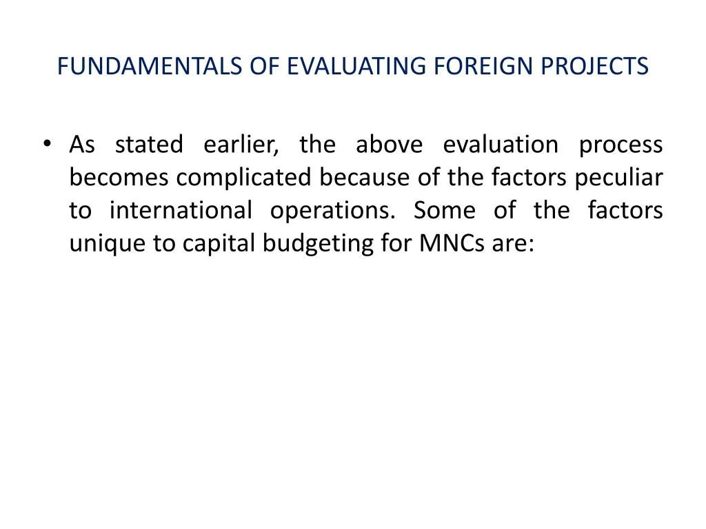 fundamentals of evaluating foreign projects 2