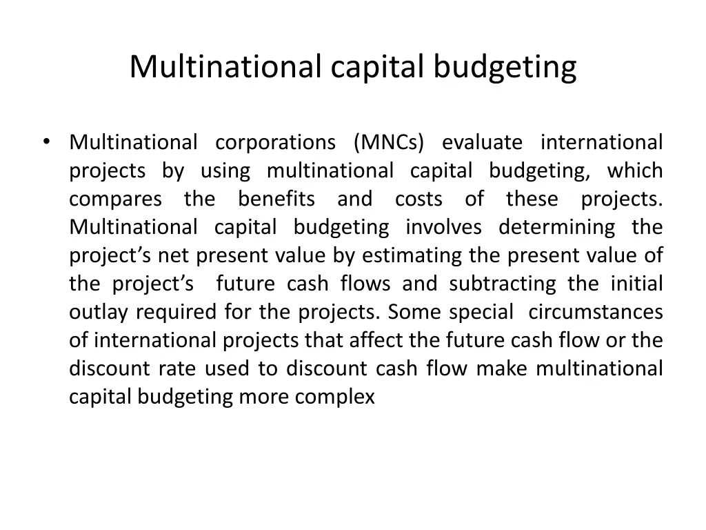 multinational capital budgeting 2