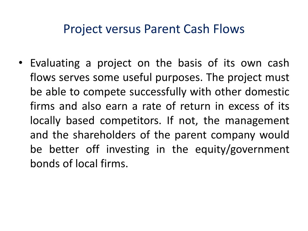 project versus parent cash flows 1