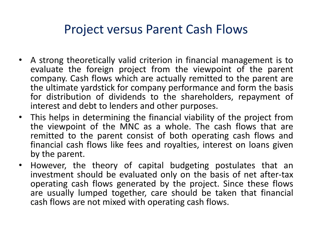 project versus parent cash flows 3