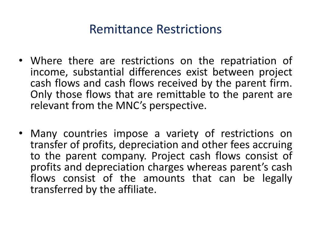 remittance restrictions