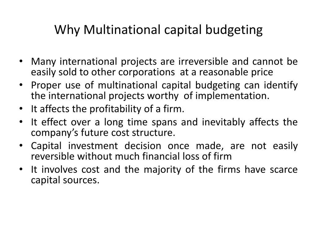 why multinational capital budgeting