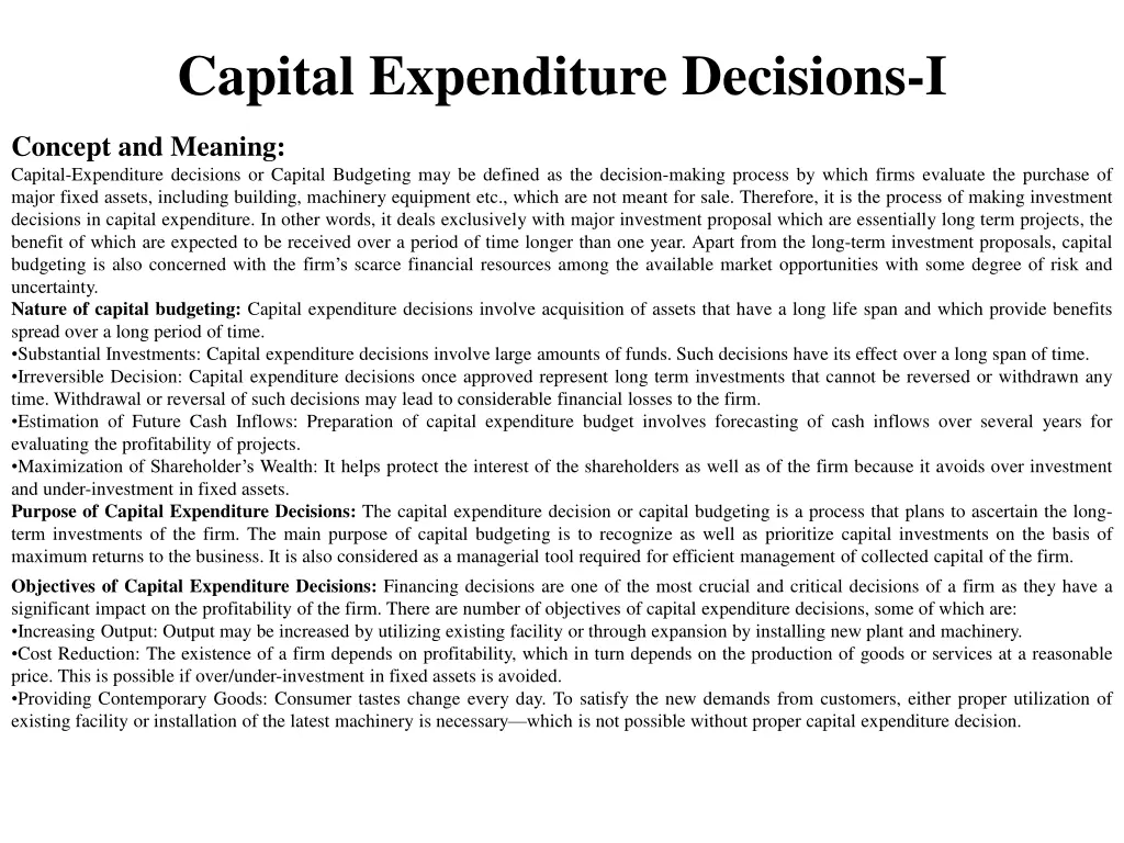 capital expenditure decisions i