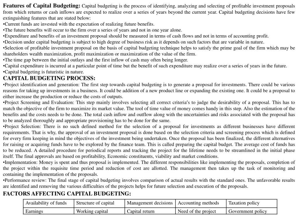 features of capital budgeting capital budgeting