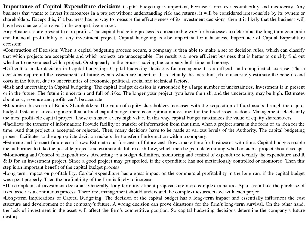 importance of capital expenditure decision