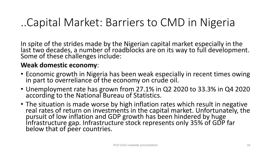 capital market barriers to cmd in nigeria