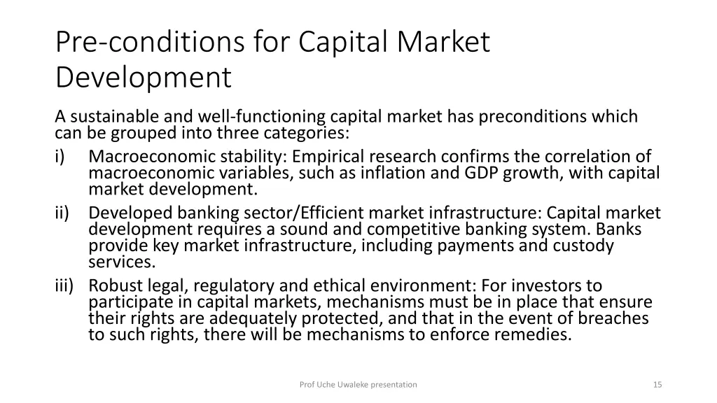 pre conditions for capital market development