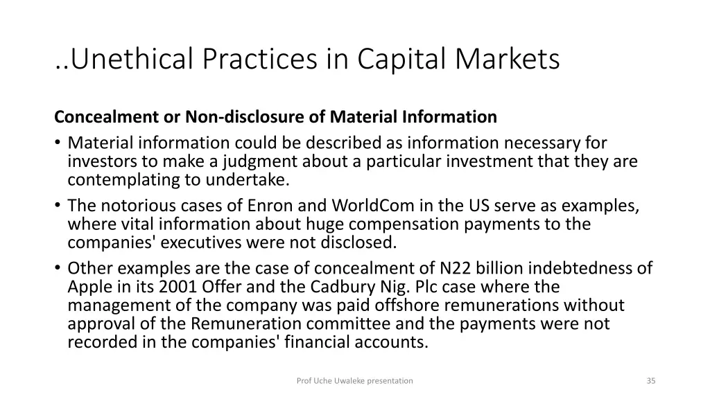 unethical practices in capital markets 1