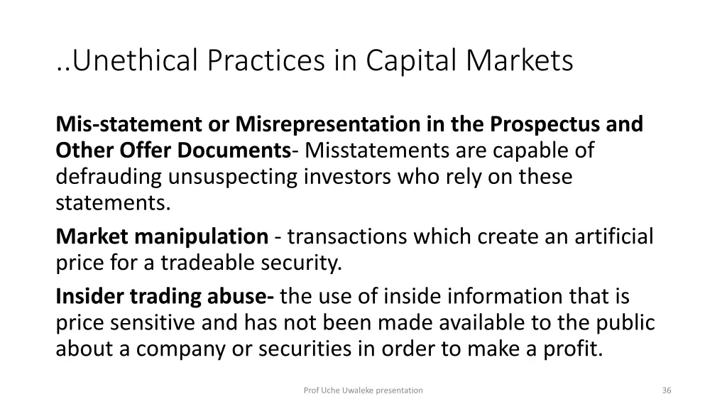 unethical practices in capital markets 2