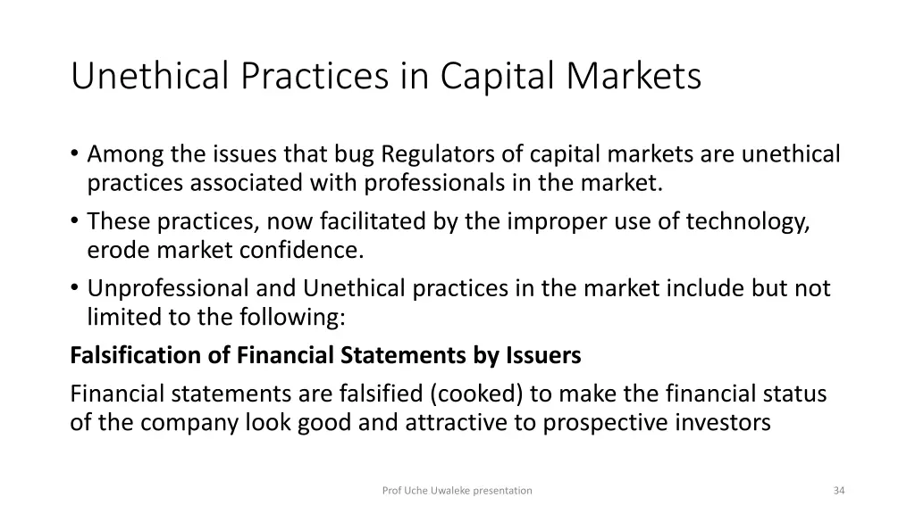 unethical practices in capital markets