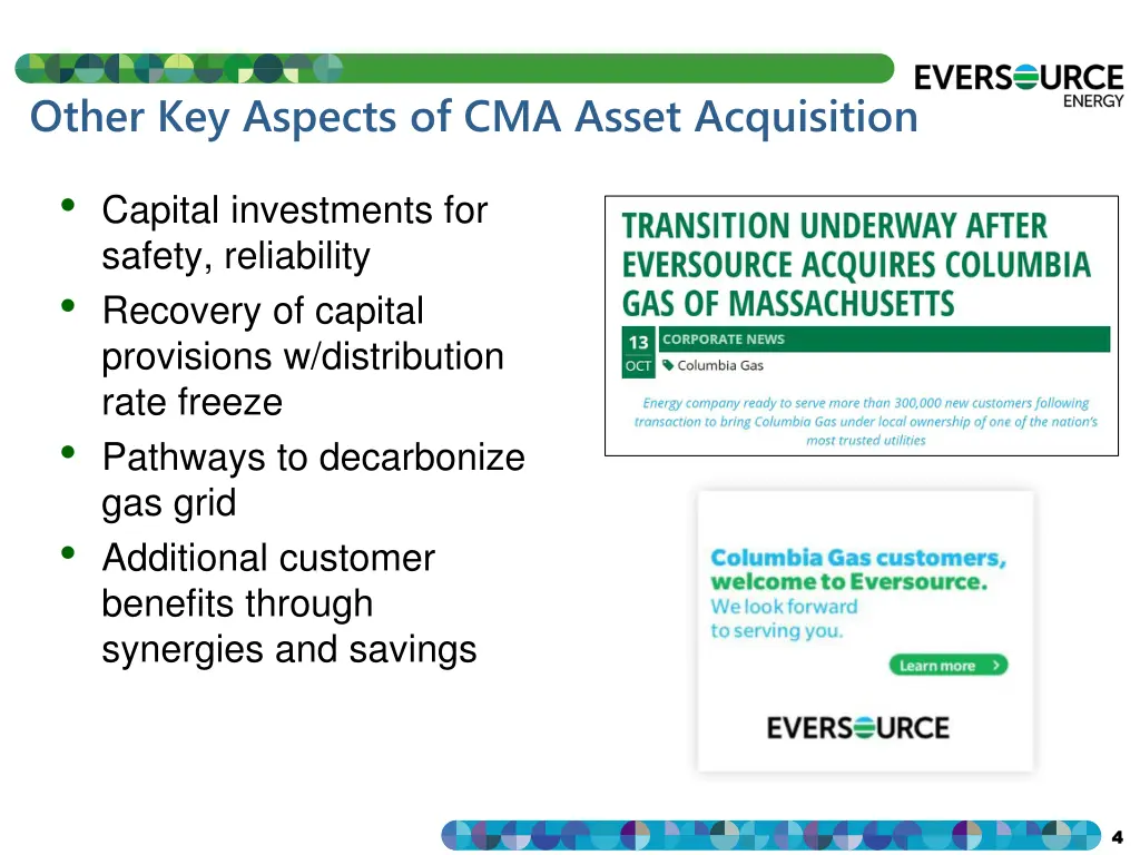 other key aspects of cma asset acquisition