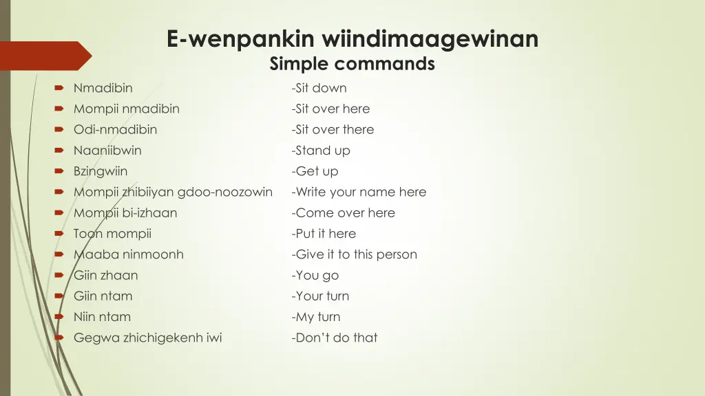 e wenpankin wiindimaagewinan simple commands