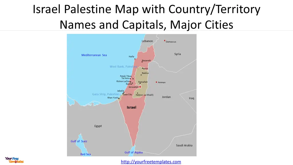 israel palestine map with country territory names