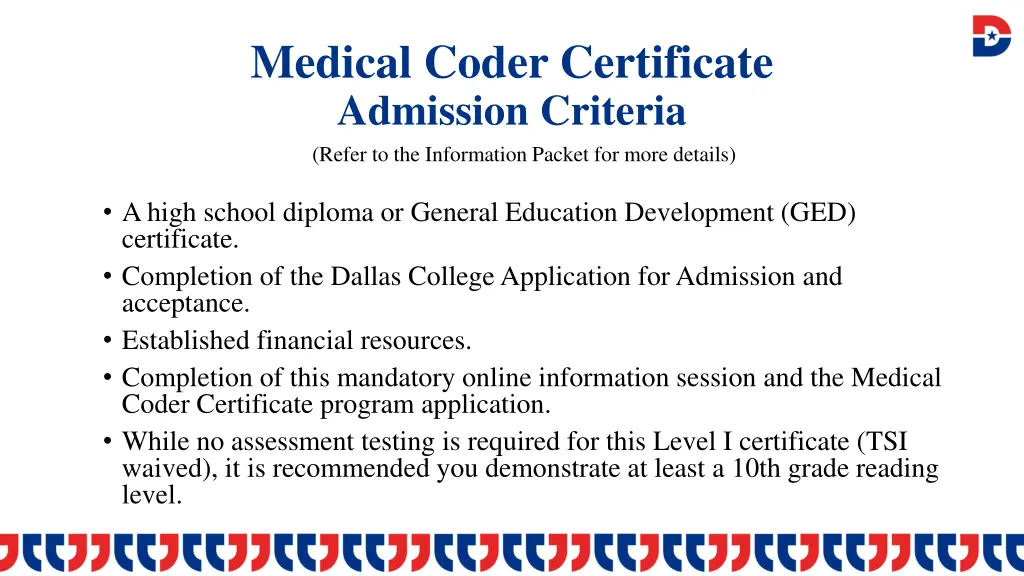 medical coder certificate admission criteria