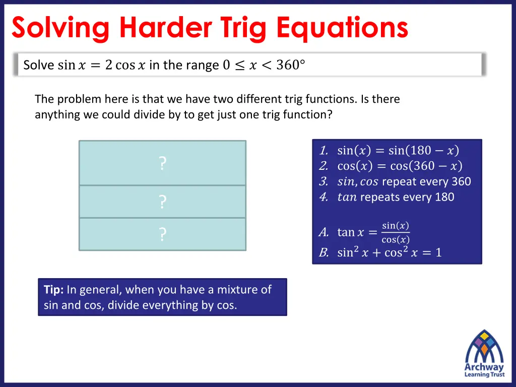 solving harder trig equations