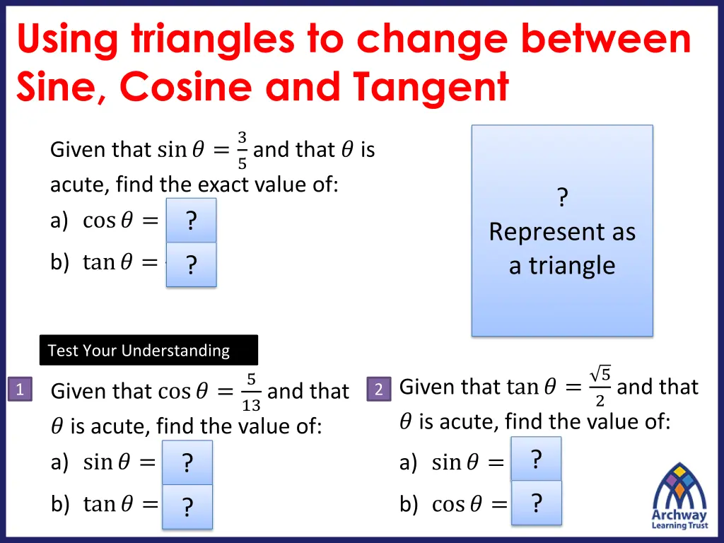 using triangles to change between sine cosine