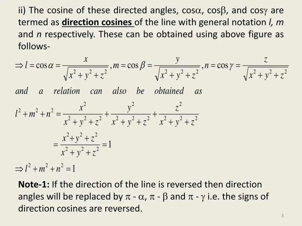 ii the cosine of these directed angles