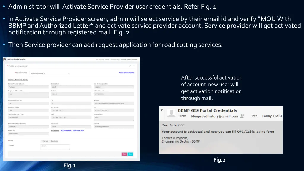 administrator will activate service provider user