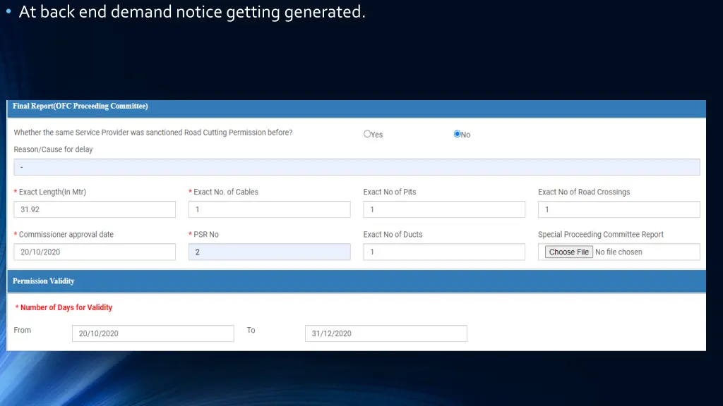 at back end demand notice getting generated