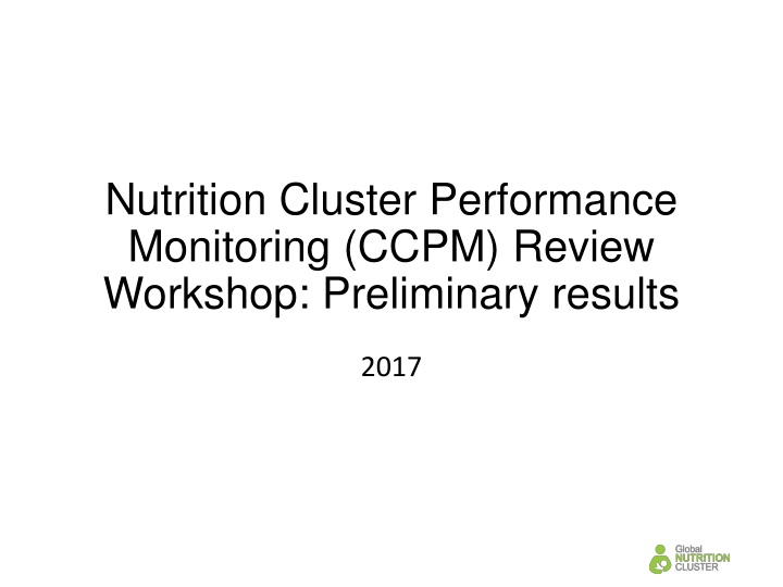 nutrition cluster performance monitoring ccpm