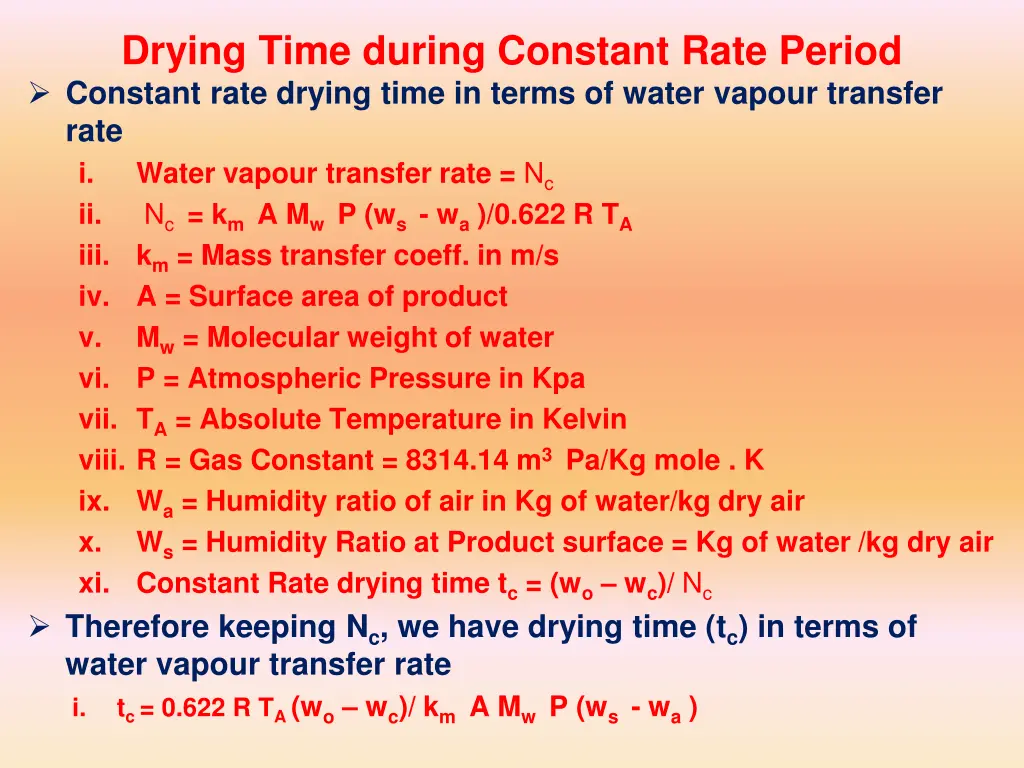 drying time during constant rate period constant